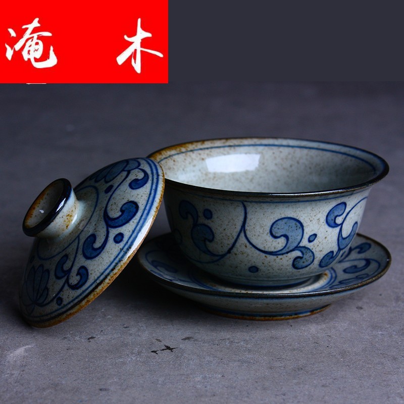 Submerged wood tea garden ceramics jingdezhen blue and white tureen large antique only three bowl tea bowl of kung fu tea set