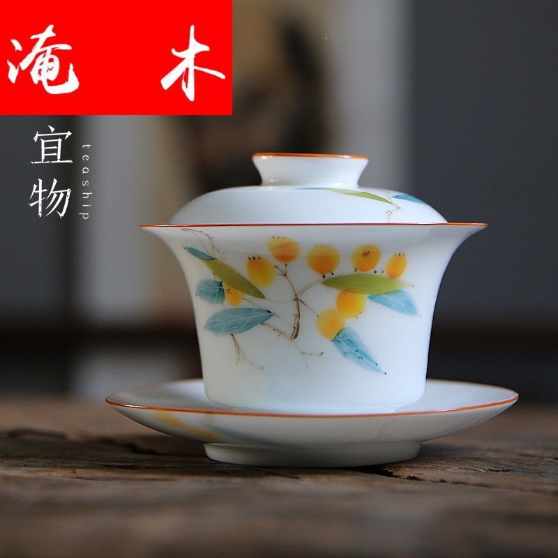 Flooded wood jingdezhen three mercifully machine tureen tea cups ceramic kung fu home very hot under the big three to glaze enamel