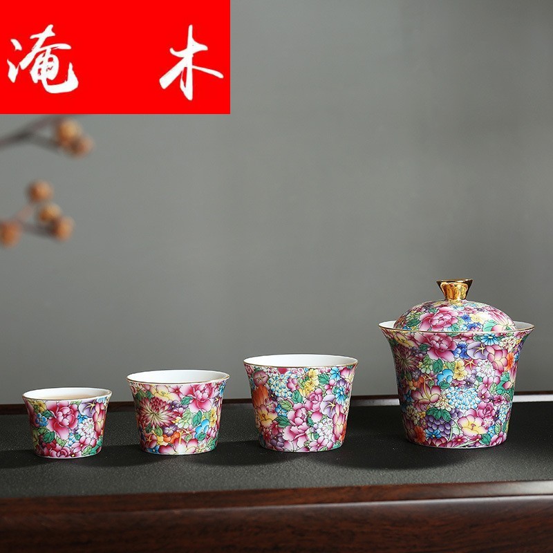 Submerged wood creative tureen tea flower is a pot of gold base three cups porcelain crack cup travel suit cups