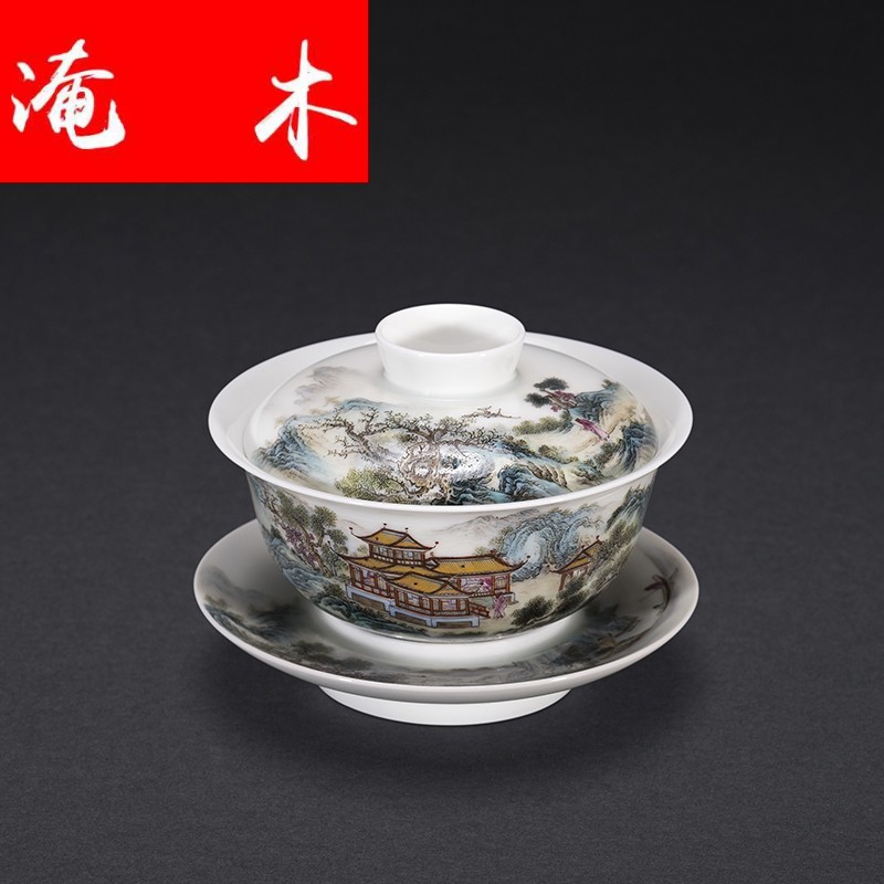 Submerged wood jingdezhen porcelain enamel landscape only three tureen kung fu tea bowl tea cup