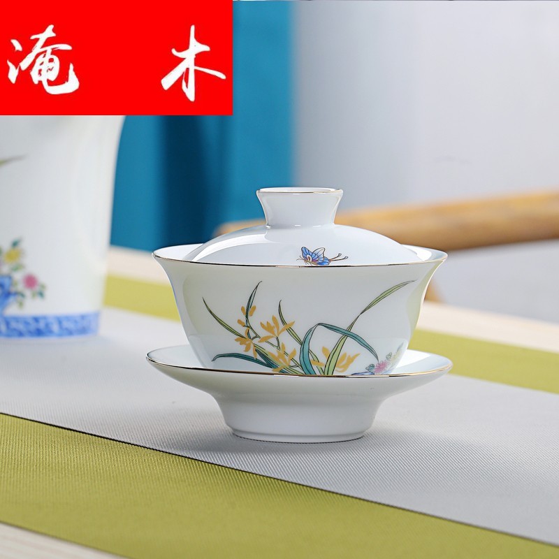 Flooded demand from the sweet ceramic tureen kung fu tea set white porcelain three to make tea bowl to bowl large bowl bowl