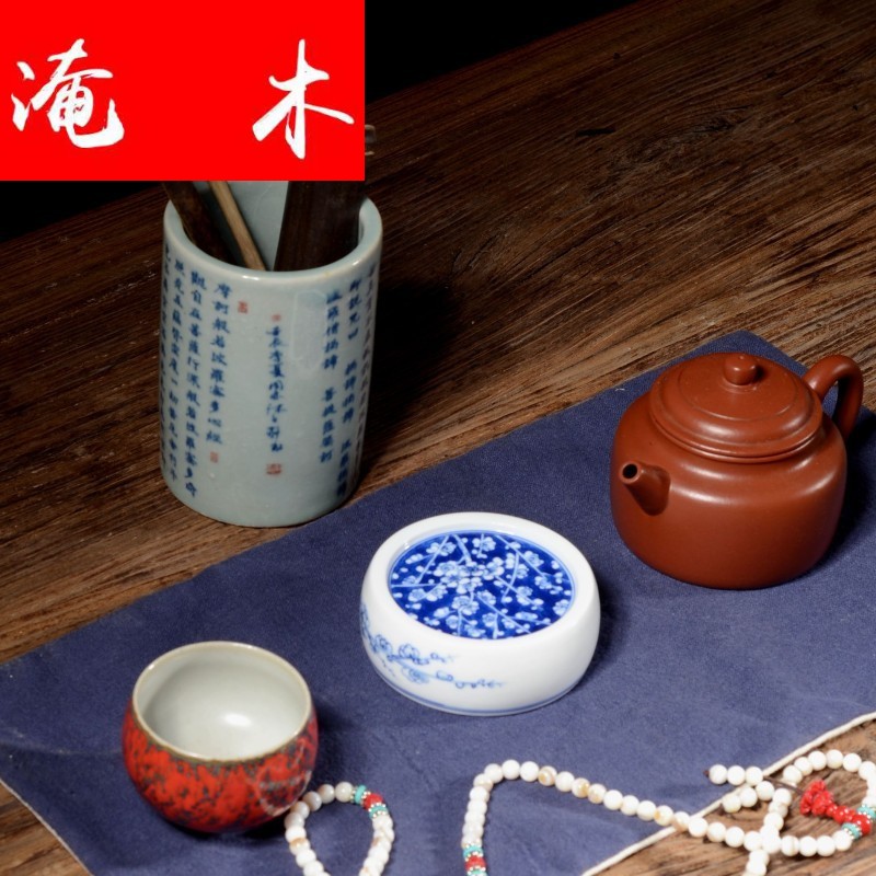 Submerged wood archaize of jingdezhen blue and white porcelain grain ceramic tea set tea accessories receive tube pen container 6 gentleman