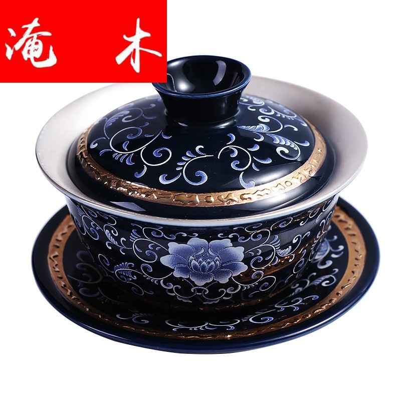 Submerged wood thickening kung fu tureen coppering. As blue and white gold silver cup bowl of tea sets jingdezhen ceramic dielectric cup of the big silver tea