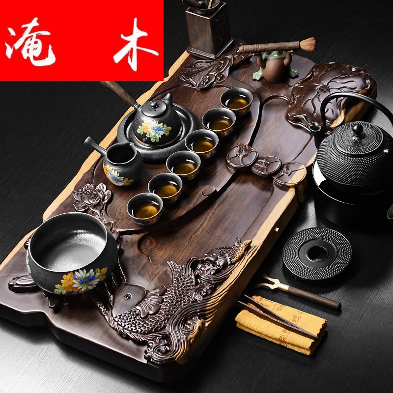 Flooded the whole piece of ebony wood tea tray was imitation elder brother up with violet arenaceous kung fu tea sets the whole household contracted and I