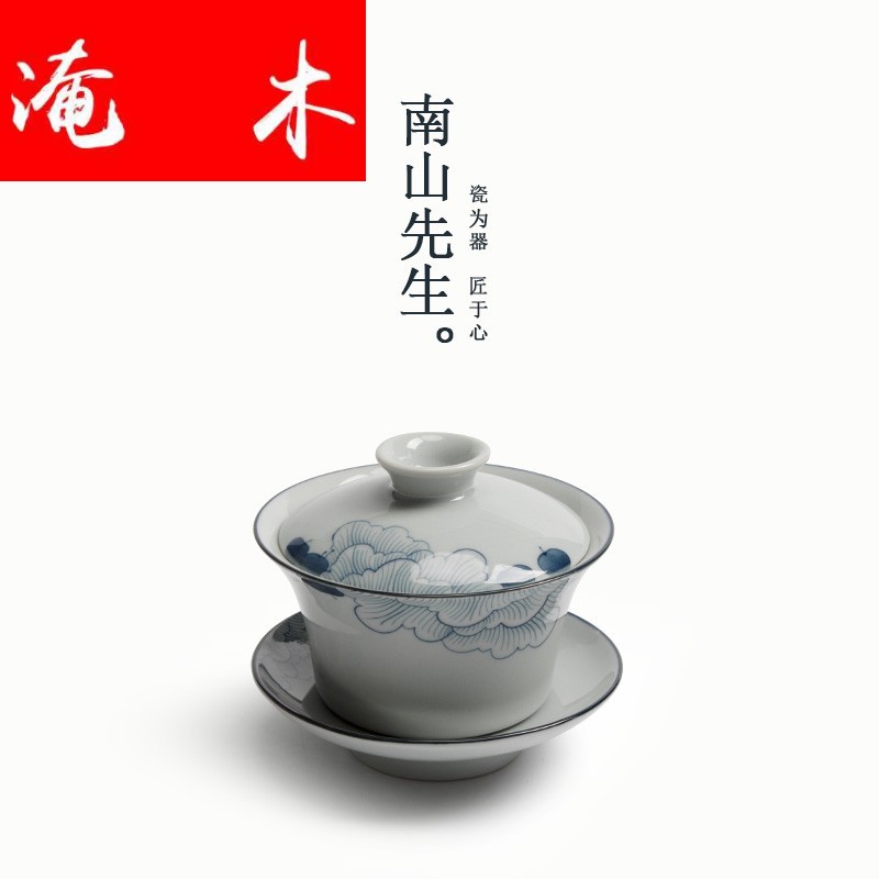 Submerged wood | hand - made lotus blue and white tea cup tureen archaize ceramic tea set three bowl of tea by hand to use