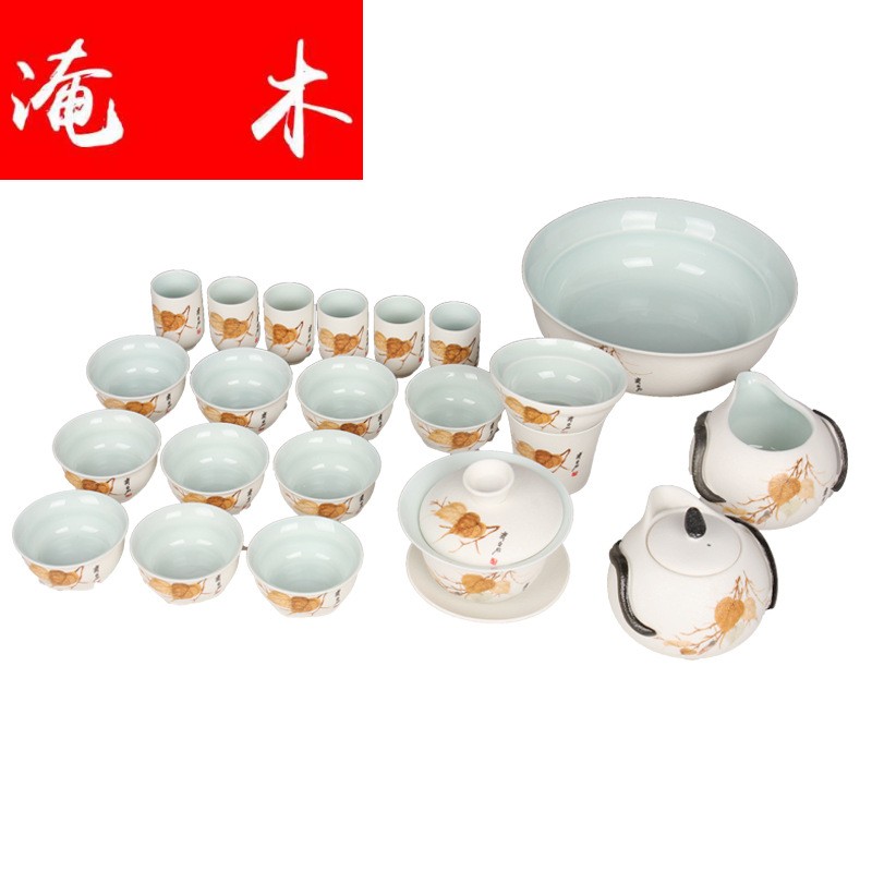 Flooded wood and exquisite jade snow kung fu tea set household contracted Japanese ceramics tureen mercifully cup pot office