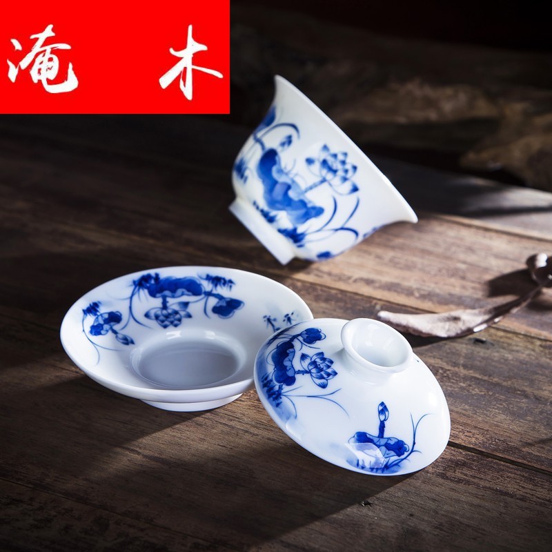 Submerged wood hand - made jingdezhen blue and white tea under the glaze color high white porcelain kung fu tea bowls three to worship the teacup