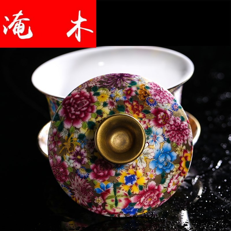 Flooded three to jingdezhen wood antique ceramic flower pastel colored enamel craft tureen kung fu tea tea cup