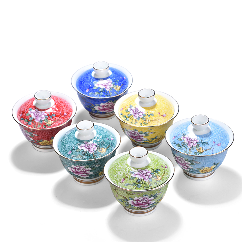 Flooded wooden pick flowers tureen large white porcelain of jingdezhen ceramics pastel colored enamel three bowl kung fu tea set