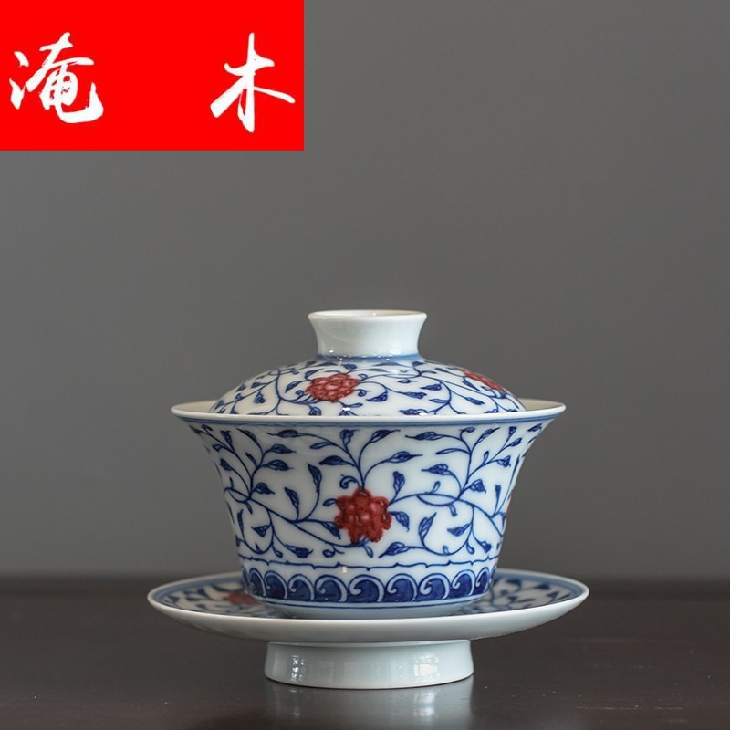 Submerged wood hand - made youligong tangled branches of blue and white porcelain lotus sample tea cup single cup three to jingdezhen ceramic kung fu tea set