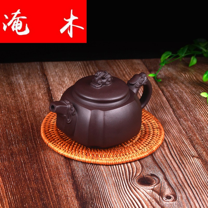 Submerged wood yixing masters all hand it undressed ore old purple clay sifang dragon statute of the teapot tea set origin