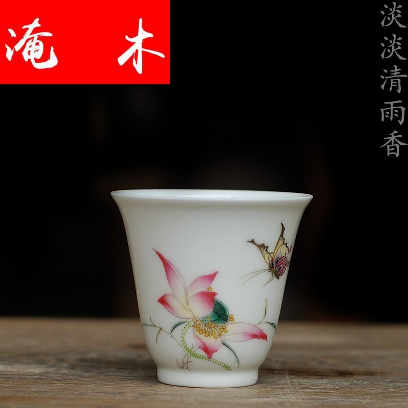 Submerged wood authentic hand - drawn powder enamel butterfly lotus fragrance - smelling cup of jingdezhen ceramic tea set sample tea cup tea cup by hand