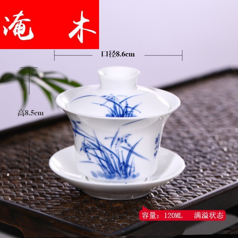 Submerged wood friends the bai shi pavilion tureen white porcelain cups, small jingdezhen blue and white porcelain hand - made kung fu three tureen mercifully