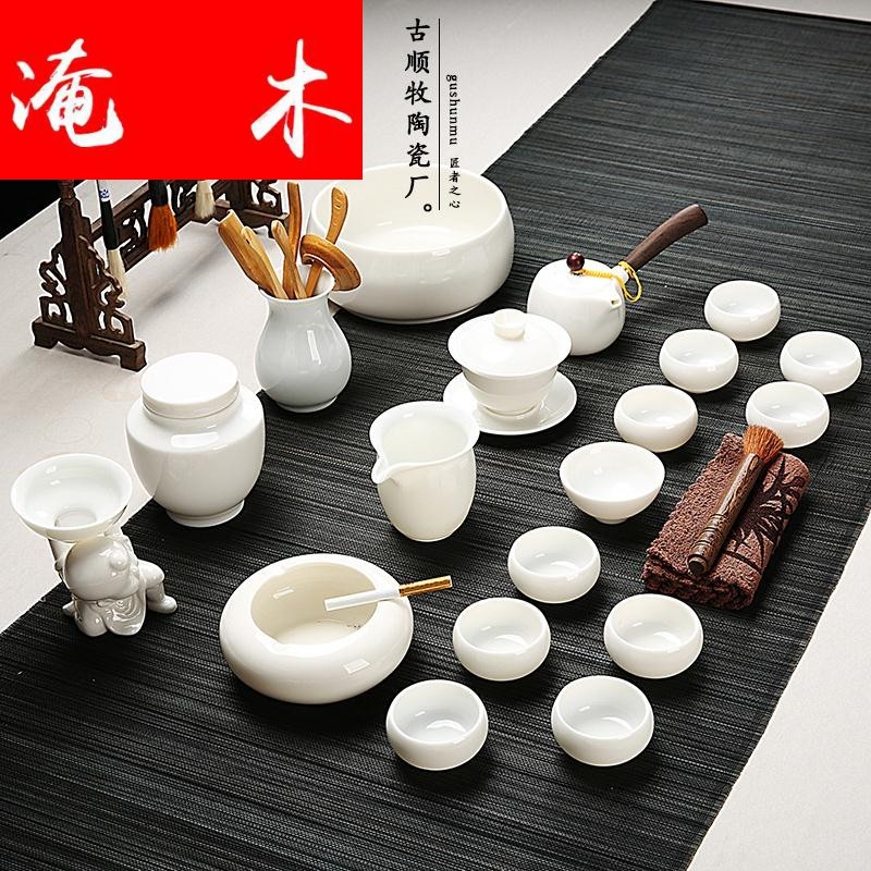 Submerged wood high white porcelain kung fu tea set the teapot teacup ceramic tureen home office of a complete set of dehua gift box