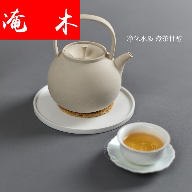 Submerged wood to heat the old rock sand clay pot of boiled coarse pottery teapot girder Diao jade book simmer alcohol tea stove'm white pottery kettle