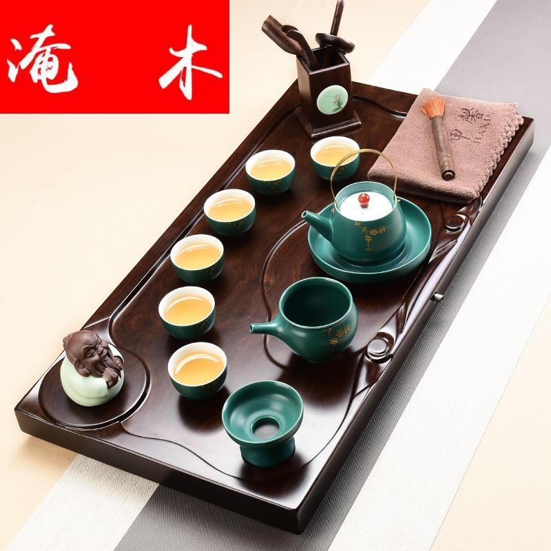 Flooded wood tea set ceramic kung fu tea set the home office of a complete set of ebony consolidation piece of solid wood tea table