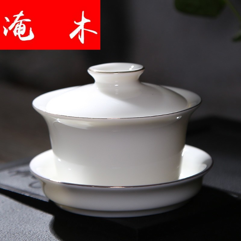 Submerged wood paint from lard white ceramic only three tureen tea bowl of white porcelain of China kung fu tea set personal custom logo