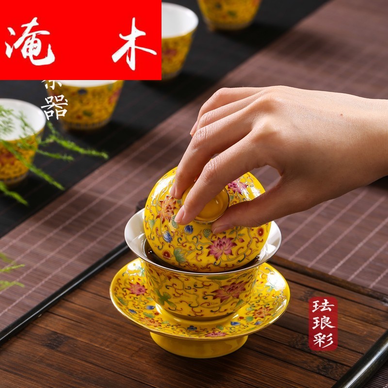 Submerged wood tea tureen large kung fu tea set three cups to jingdezhen ceramic colored enamel household 300 ml of tea