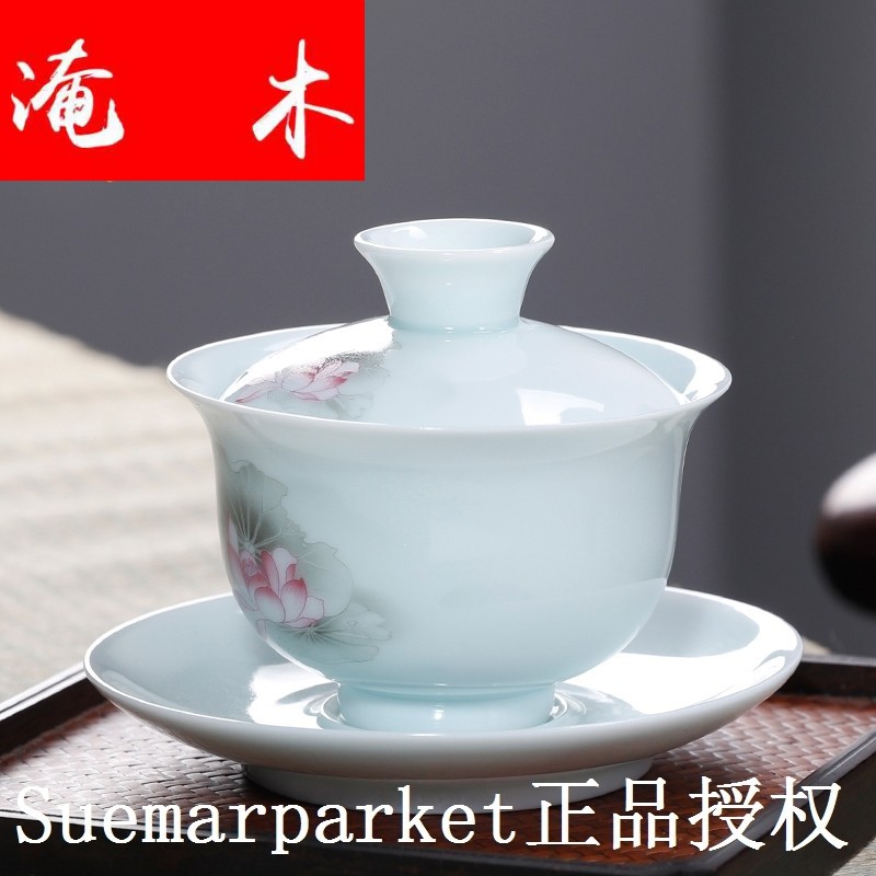 Submerged wood high - grade jade porcelain tureen large cups manual only three bowl of jingdezhen ceramic kung fu tea powder enamel mercifully