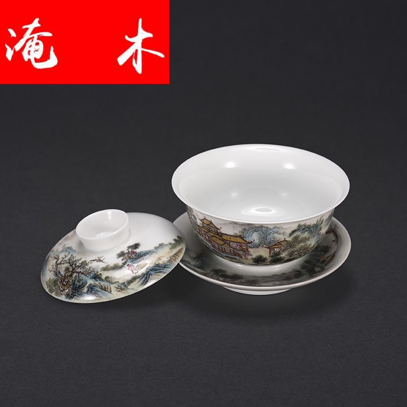 Submerged wood jingdezhen porcelain enamel landscape only three tureen kung fu tea bowl tea cup
