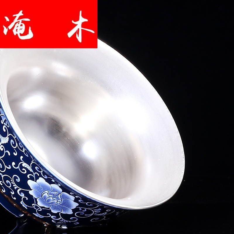 Submerged wood thickening kung fu tureen coppering. As blue and white gold silver cup bowl of tea sets jingdezhen ceramic dielectric cup of the big silver tea