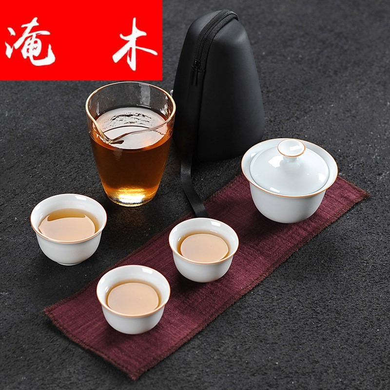 Flooded wooden is suing travel kung fu tea set white porcelain tureen portable crack cup Japanese ceramic office filtering teapot