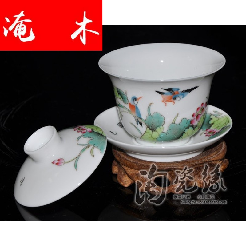 Submerged wood jingdezhen hand - made famille rose porcelain tea sets tea tureen popularity only three cup tea cup quality goods