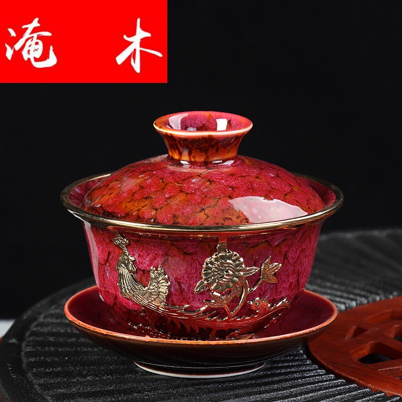 Submerged wood usual Jin Sancai tureen large jingdezhen porcelain cups thickening retro ceramic household kung fu tea bowl