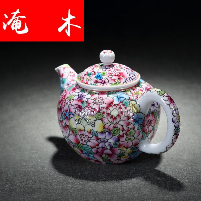 Flooded jingdezhen wood powder enamel handpainted little teapot ceramic tea filter household kunfu tea kettle with tea