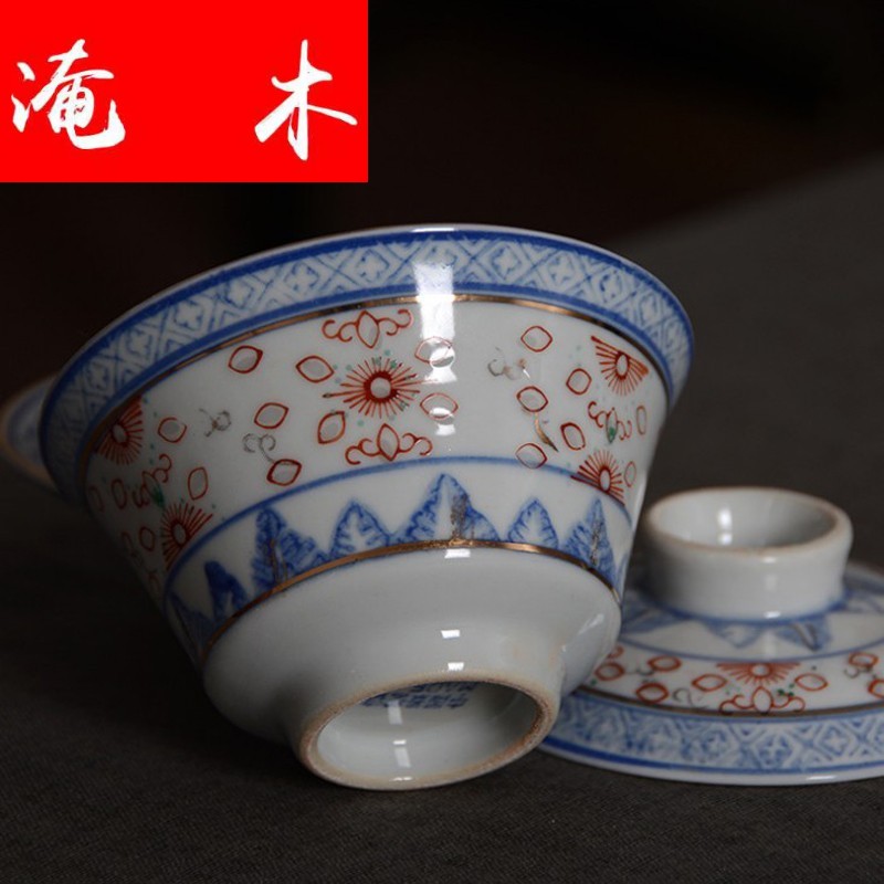Submerged wood factory of jingdezhen porcelain and old blue and white and exquisite tureen goods only three bowl of tea bucket color restoring ancient ways and exquisite tureen pure