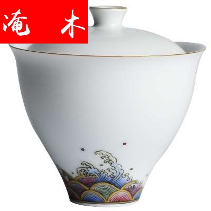 Flooded wooden checking enamel handpainted tureen paint edge tea bowl of jingdezhen ceramic cups kung fu tea set