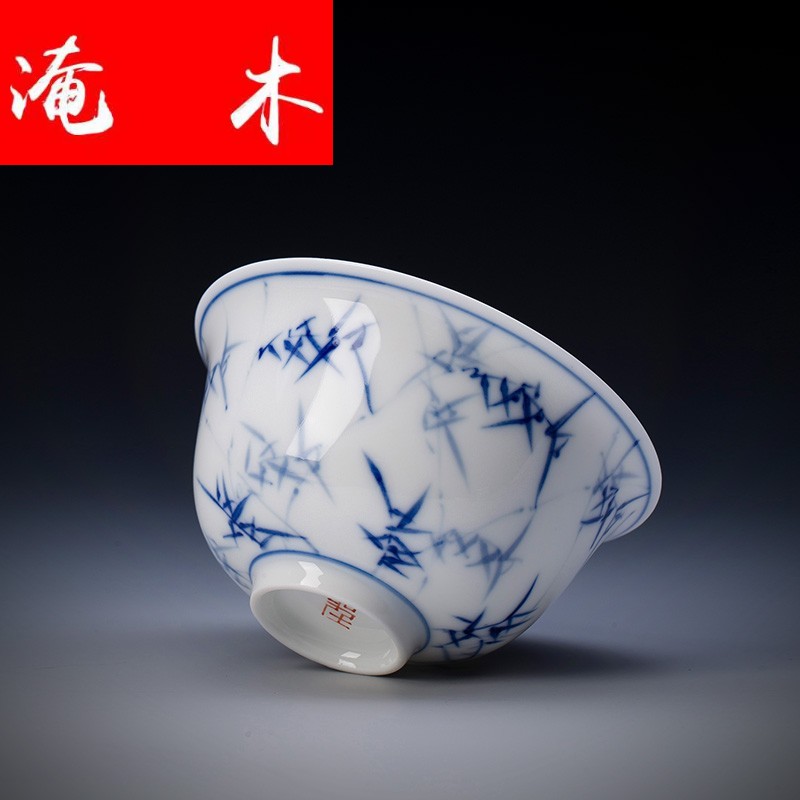 Submerged wood tureen hand - made of blue and white porcelain cups do only three cups of tea bowl of jingdezhen kung fu tea set by hand