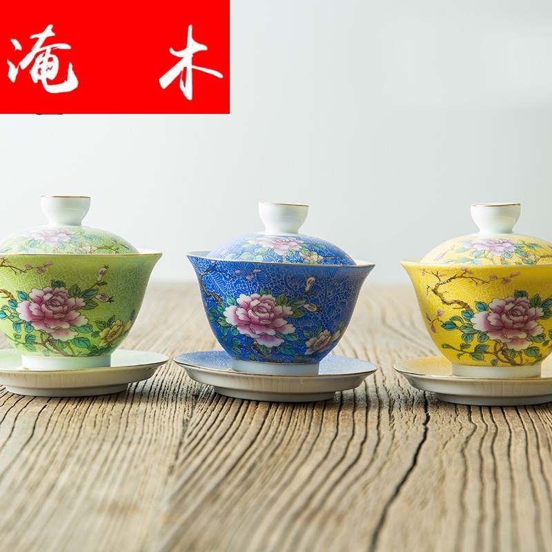 Flooded wooden pick flowers tureen large white porcelain of jingdezhen ceramics pastel colored enamel three bowl is kung fu