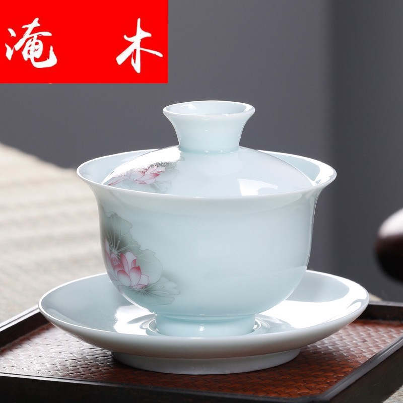 Submerged wood, jade porcelain tureen large cups manual three bowl kung fu tea tea powder enamel ware jingdezhen ceramics