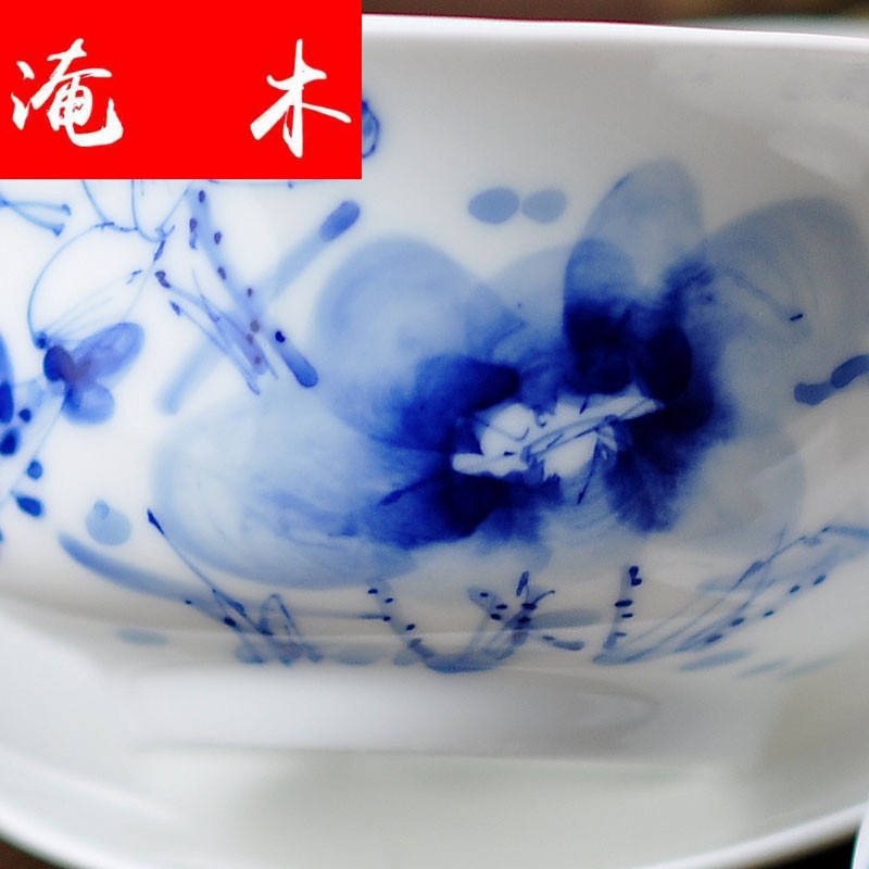 Submerged wood jingdezhen blue and white tureen lotus pure manual ceramic three to use kung fu tea cups of tea