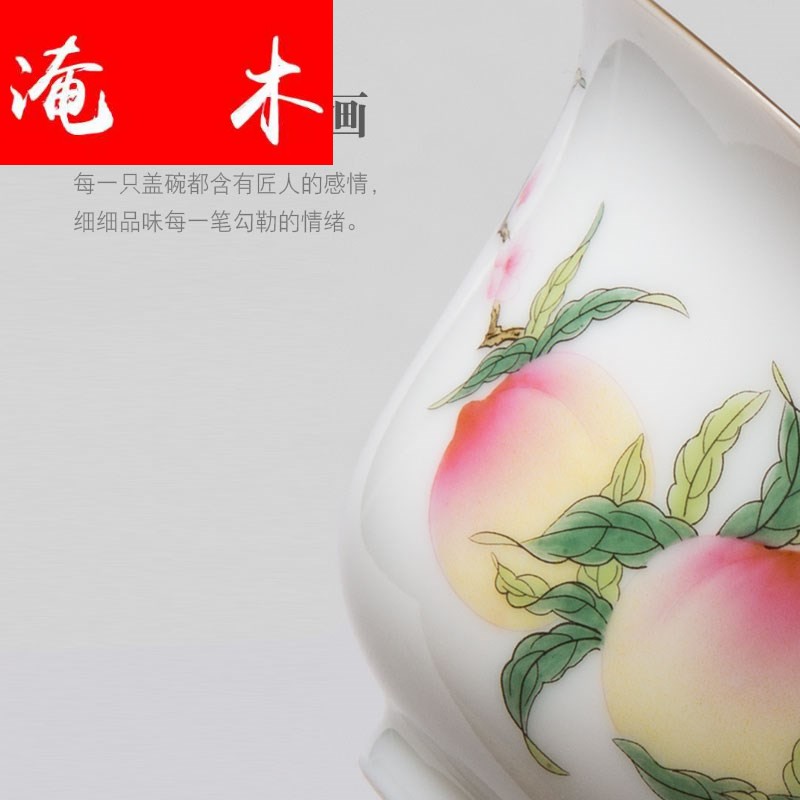 Flooded pure hand - made wooden jingdezhen sweet white porcelain ceramic tureen tureen pastel three cups to use kung fu tea set