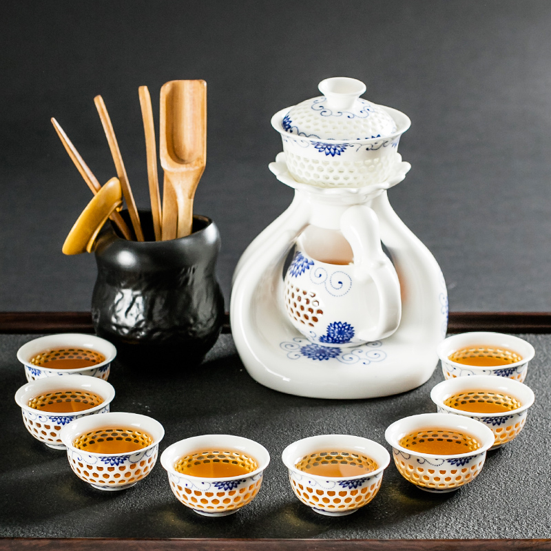 NiuRen semi automatic tea set suit creative household contracted lazy teapot kung fu stone mill ceramic cups