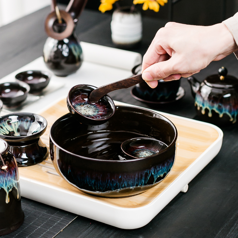 NiuRen are up tea to wash large writing brush washer water jar household washing bowl alluvial gold glaze ceramic kung fu tea set spare parts