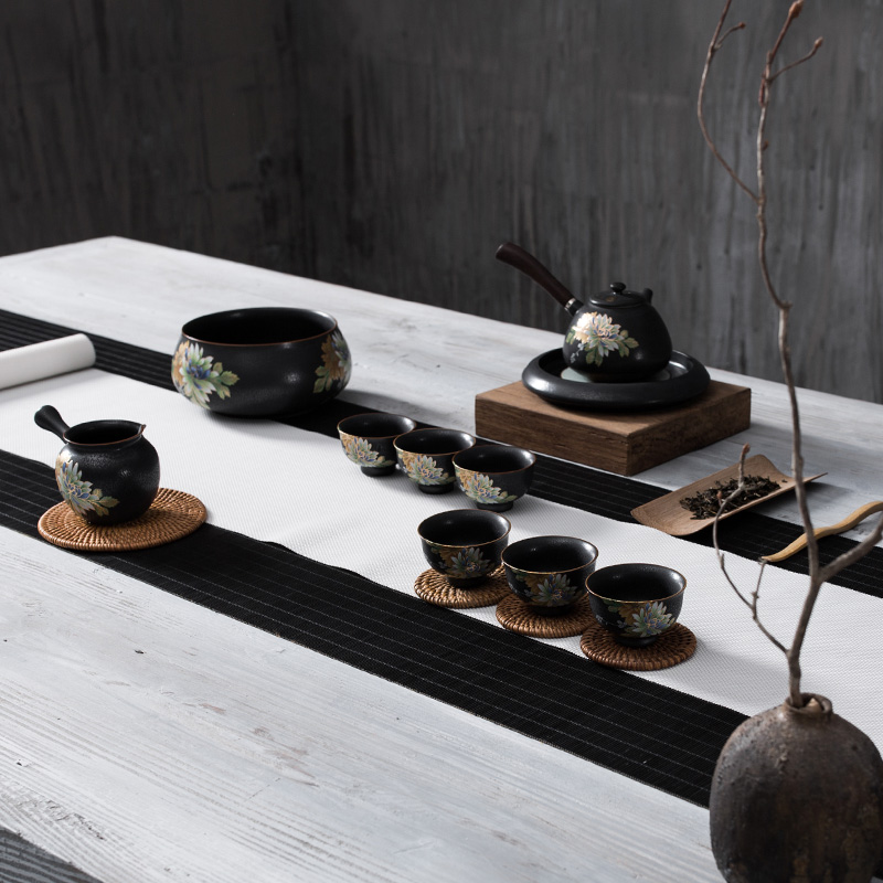 NiuRen black ceramic POTS bear tea Japanese round tea bear dry plate ceramic pot supporting small water tea machine spare parts