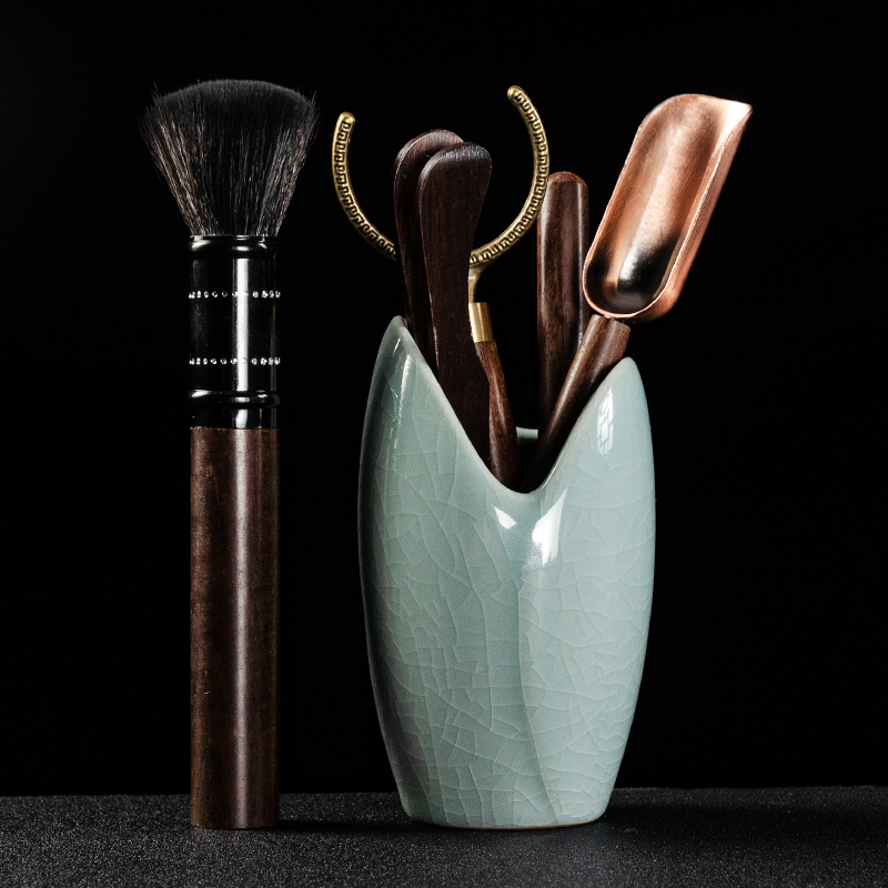 NiuRen brother kung fu tea set with parts of a complete set of ceramic up tea six gentleman ebony ChaGa tea spoon ChaZhen pen