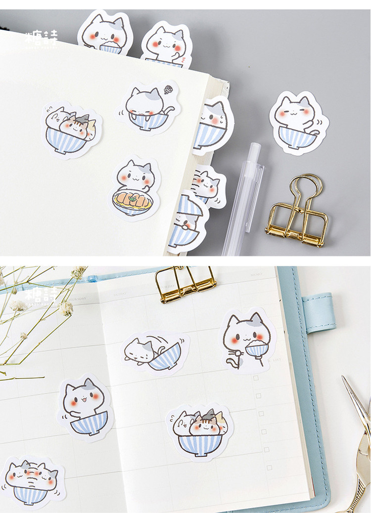 糖诗《一碗猫》手帐贴纸 可爱卡通猫咪手账相册diy装饰封口小贴画_不