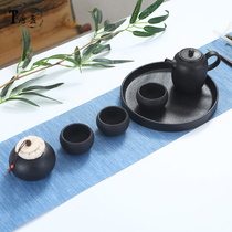Tangzhan black pottery travel kung fu tea set outdoor travel Japanese simple portable set dry bubble custom logo
