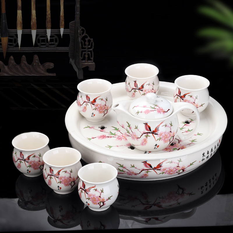 Jingdezhen ceramic tea tray was large storage consolidation set of household heat insulation double circular dry mercifully kung fu tea set