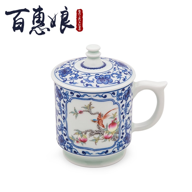 Jingdezhen ceramic cups (niang kung fu tea set of pure manual hand - made office cup color 8 fights the color of flowers and birds