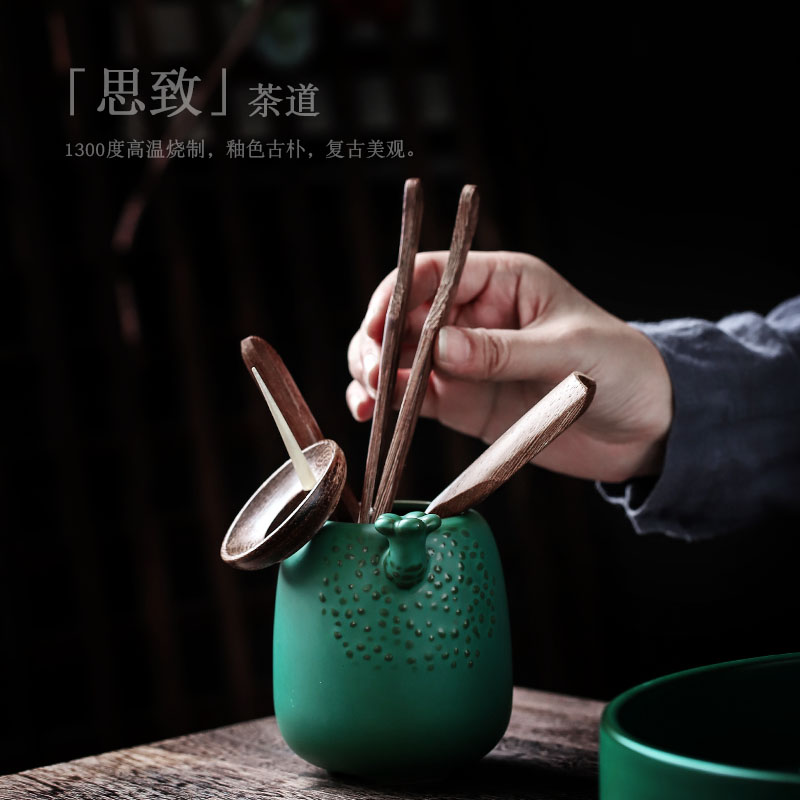 ShangYan ceramic tea six gentleman ebony grain kung fu tea sets accessories ChaGa teaspoon of Japanese tea taking