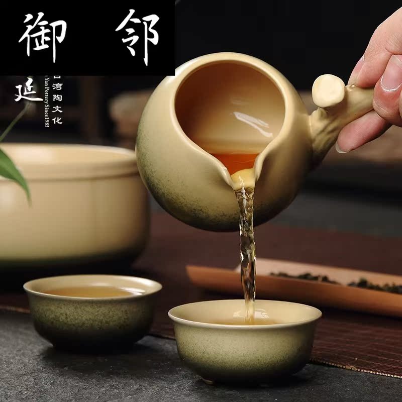Taiwan manen han clay archaize health ceramic tea set tea ware, green bamboo snake kung fu tea set named "supply"