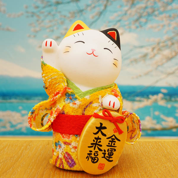 日本摆件药师窑陶瓷车载摆件锦彩花衣招财兔祈愿猫和风招财猫