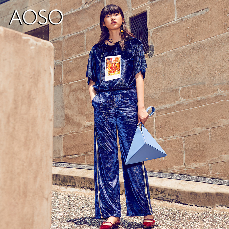 N-ONE AOSO女装新款秋冬坠感阔腿裤直筒运动长裤