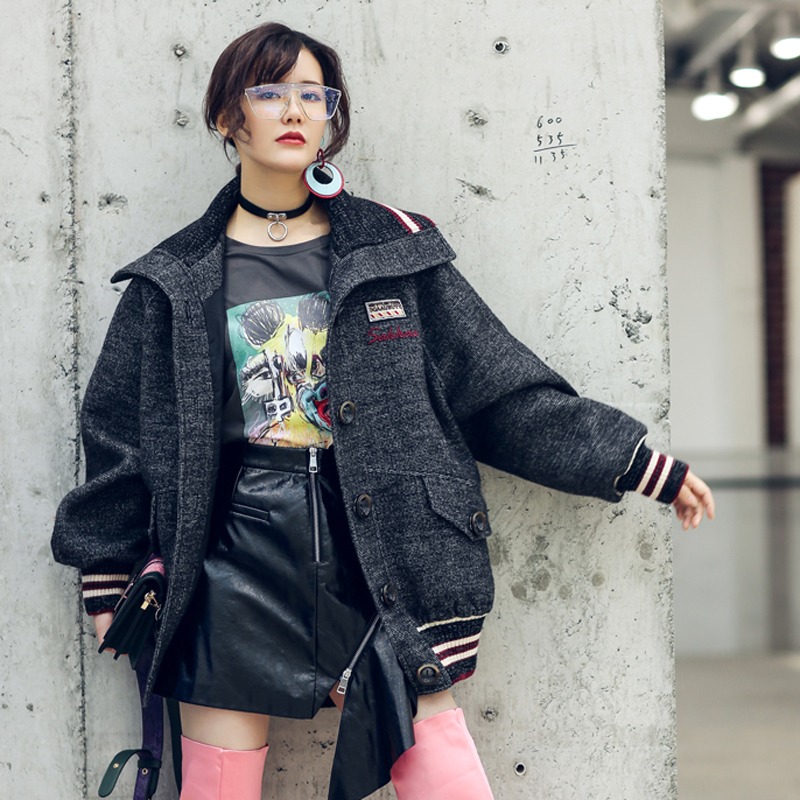 N-one sakkas女装秋冬新款毛呢外套女双面尼大衣