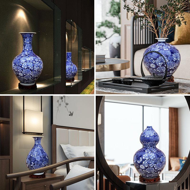 Jingdezhen ceramics furnishing articles traditional Chinese blue and white vase hand - made archaized decorations living room a study place